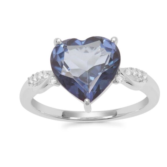 BLUE HOPE TOPAZ HEART & WHITE ZIRCON STERLING SILVER RING ATGW 4.10cts SZ 8 NWOT - Picture 1 of 2